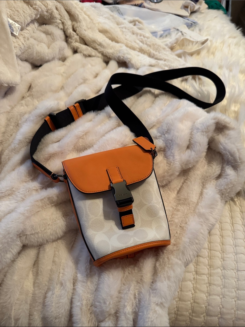 Coach Orange and Cream Signature Crossbody with Black Strap
